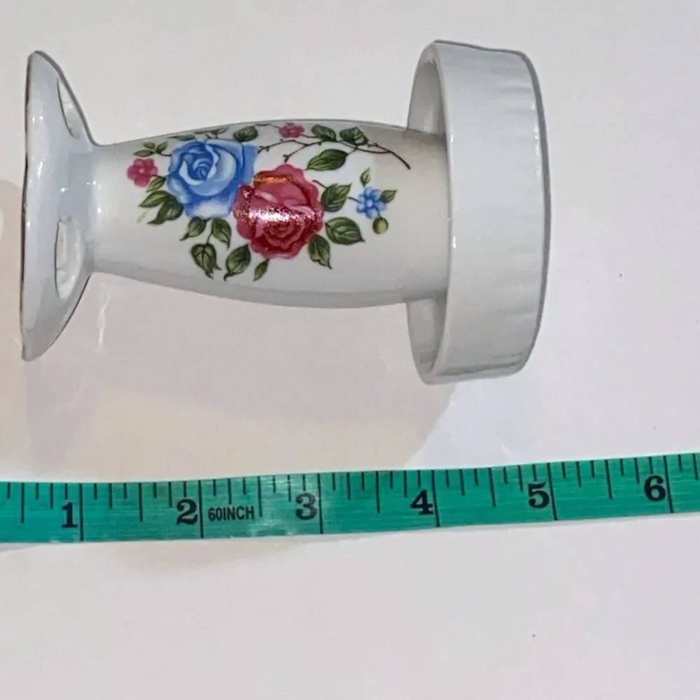 Vintage Porcelain Floral Toothbrush Holder - White with Red and Blue Accents
